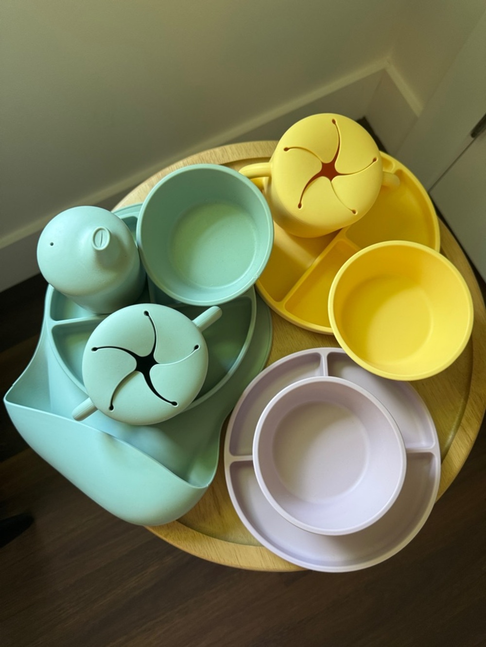10-Piece Mushie Baby Feeding Bundle (Cambridge Blue, Soft Lilac, Daffodil)